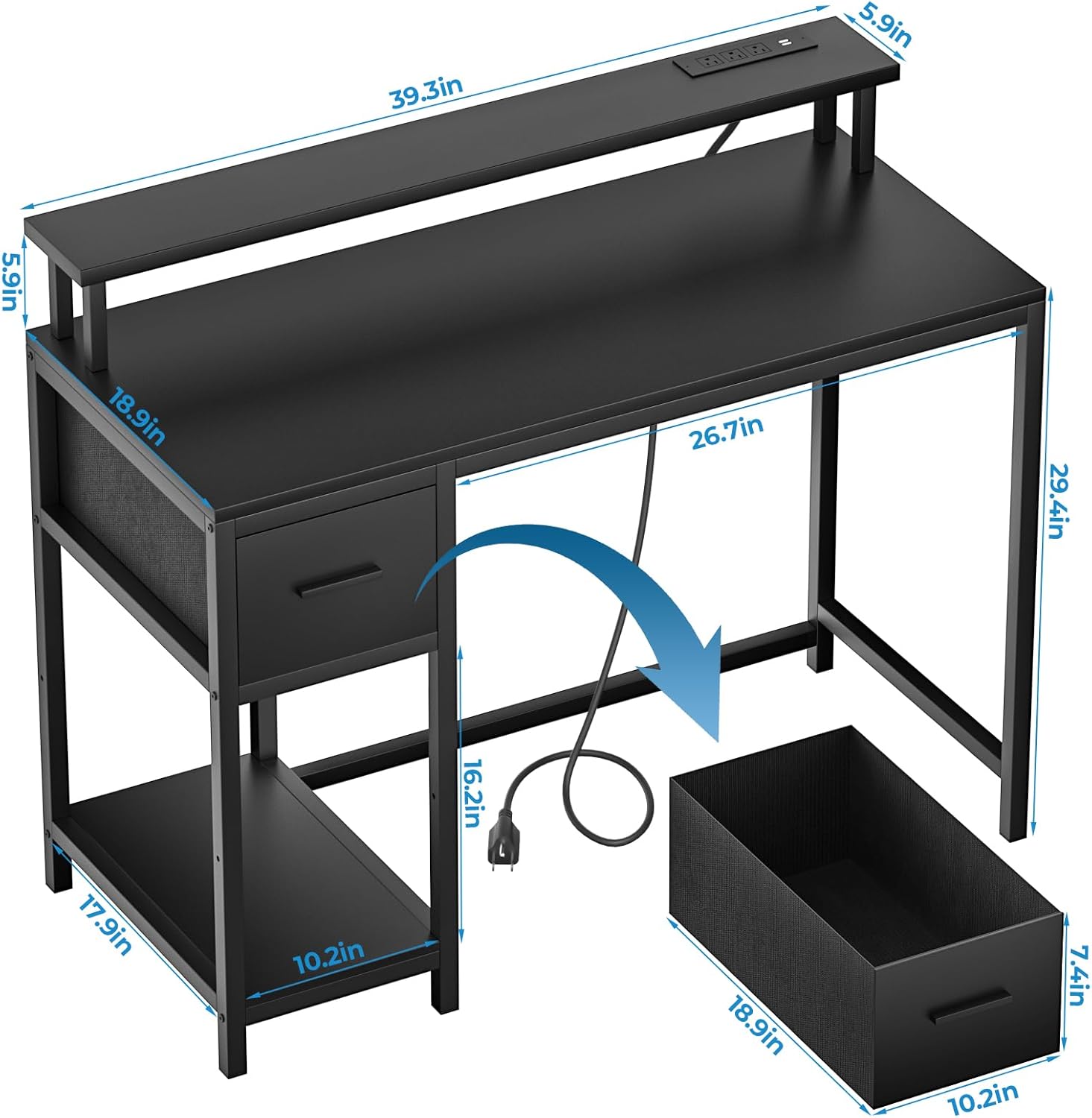 GreenForest Computer Desk with Full Monitor Stand and Black Folding Desk for Home Office