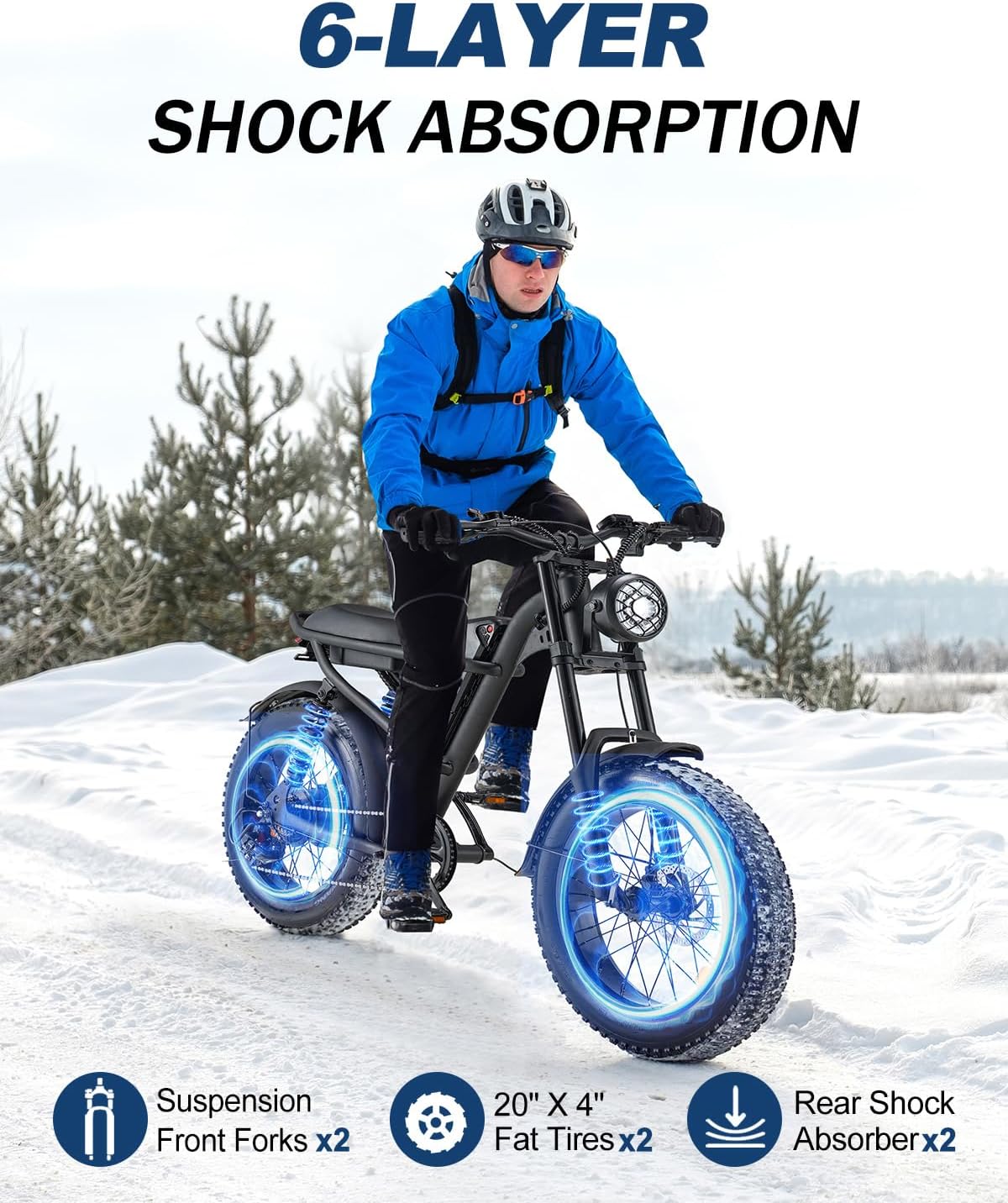 Riding'times Retro Ebike for Adults, 1500W Electric Bike Up to 28MPH & 75Miles, 20 Inch Fat Tire & 6 Layer Full Suspension, 15.6AH Removable Battery, Electric Mountain Bicycle
