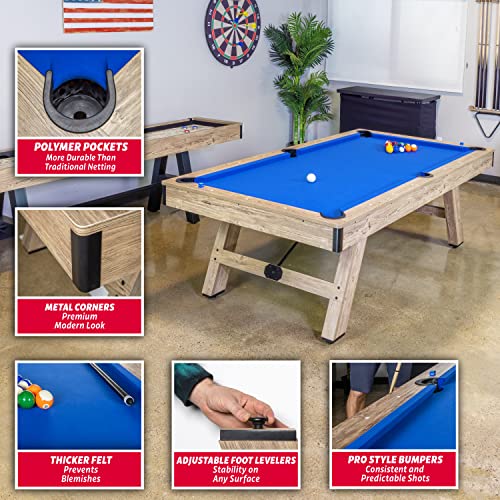 GoSports 8 ft Pool Table with Wood Finish - Modern Billiards Table with 2 Cue Sticks, Balls, Rack, Felt Brush and Chalk - Choose Your Style