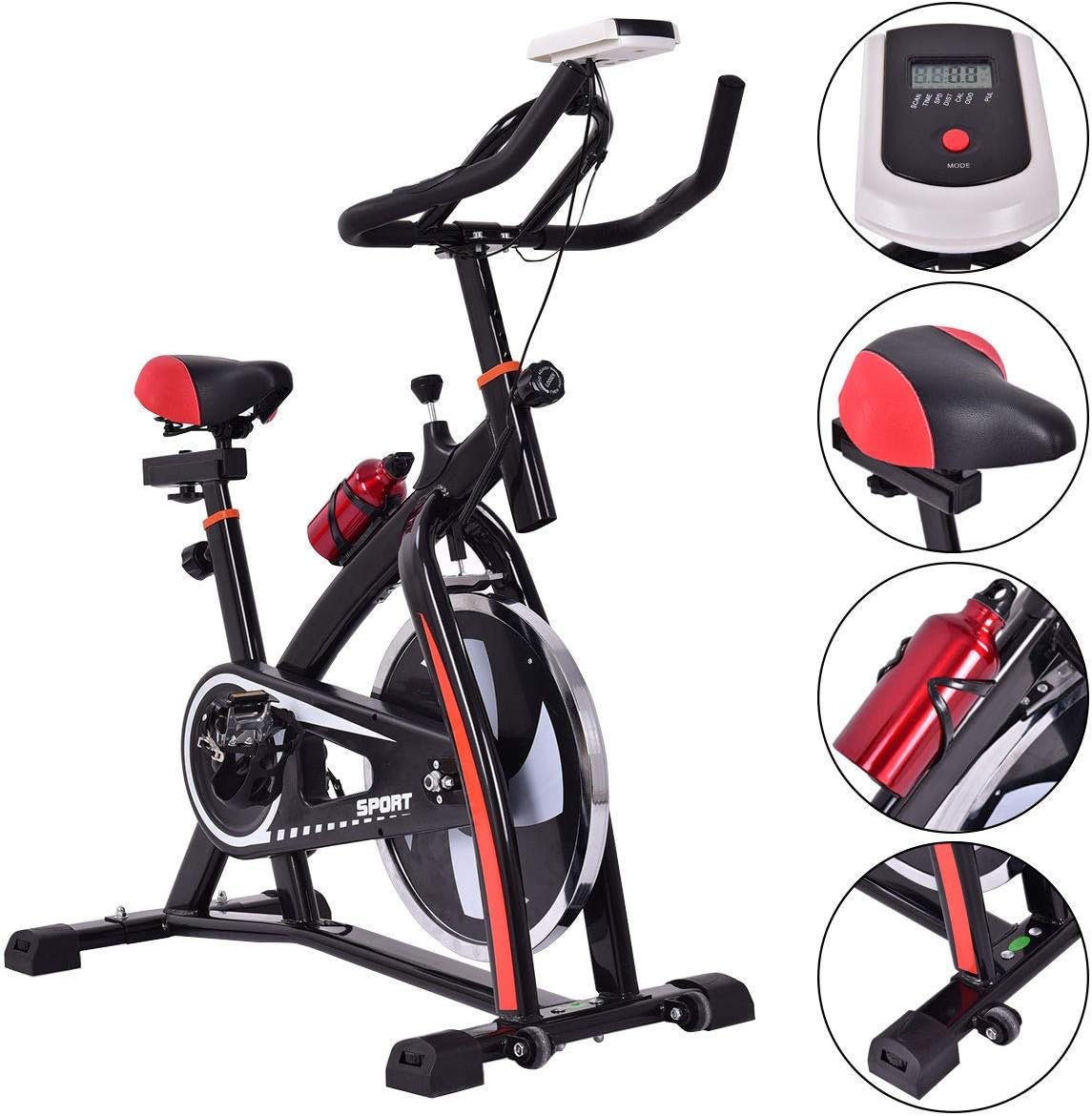 Exercise Bike Indoor Cycling Bike, Workout Bike Spin Bike with Comfortable Seat Cushion, LCD Display & Bottle Holder, Fitness Equipment Stationary Bikes for Home (Black)