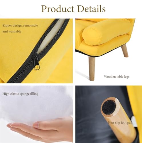 Modern 2 in 1 Chaise Lounge Chair with Ottoman, Versatile Accent Chair with 5 Adjustable Angles, Convertible Sleeper Chair for Living Room and Bedroom(Yellow)