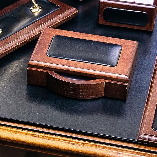 Dacasso Walnut & Black Leather Desk Set - 10 Piece Desk Organization Essentials with Desk Pad - Luxury Executive Desk Decor & Office Organization