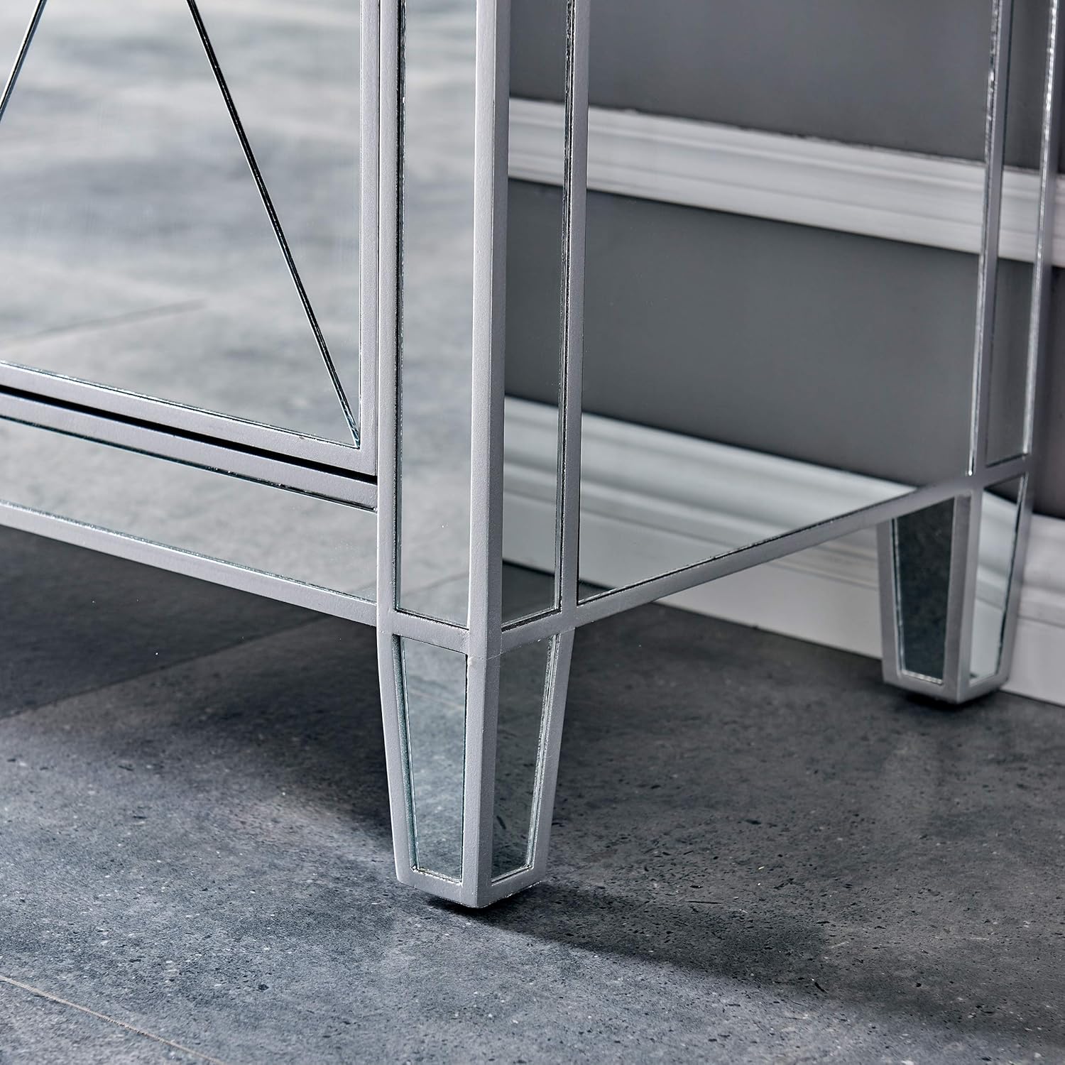 SEI FURNITURE Mirage Cabinet, Mirrored with matte silver trim.