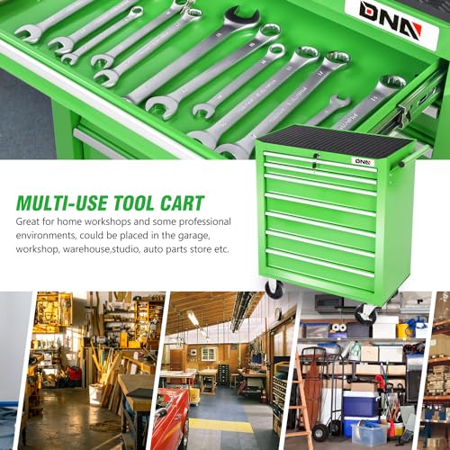 DNA MOTORING 7-Drawer Rolling Tool Cabinet Chest with Keyed Locking System Non-Slip Mat, for Garage Warehouse Workshop, Green, TOOLS-00399