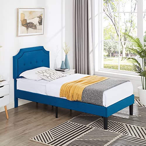 VECELO Upholstered Platform Bed Frame with Adjustable Headboard, Wooden Slats Support, No Box Spring Needed, Modern Style, Twin Size