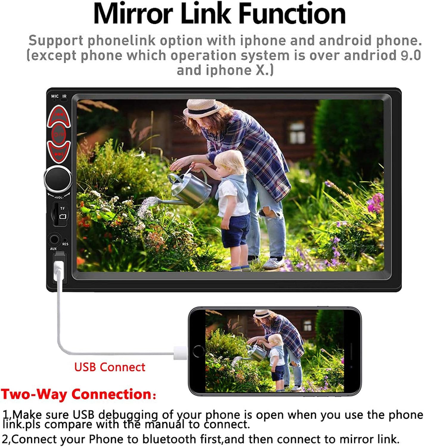 Double Din Car Stereo-7 Inch Touchscreen Car Audio,Double Din Radio Compatible with BT TF USB MP5/4/3 Player FM,Car Radio Support Backup Rear View Camera, Mirror Link ,Caller ID, Car Audio Receivers