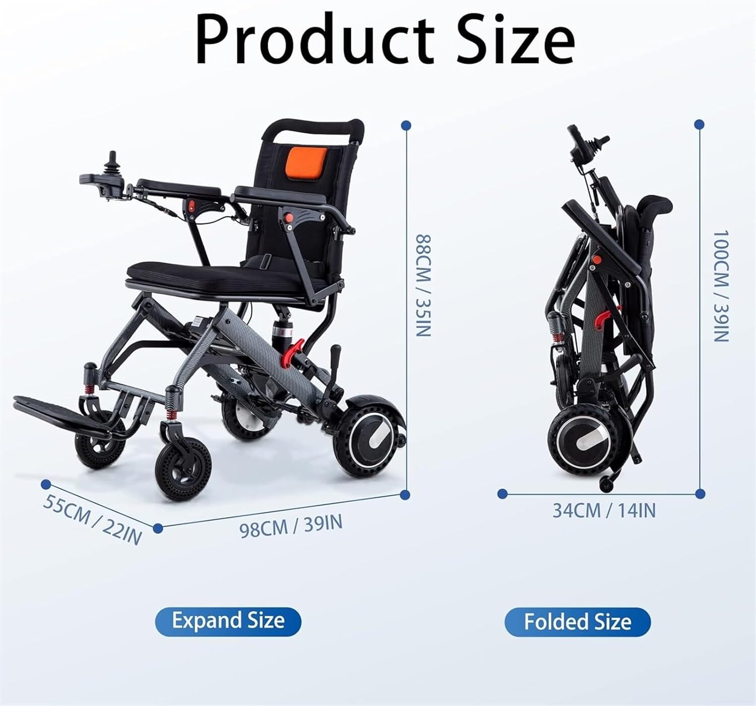 25-Mile Range Electric Wheelchair, Foldable Electric Wheelchair, All Terrain Lightweight Foldable Wheelchairs, Weighs Only 36 Lbs, Intelligent Compact Portable Power Wheelchairs, for Adults, Seniors,