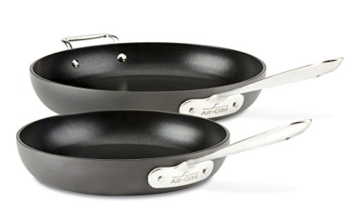 All-Clad HA1 Hard Anodized Nonstick 2 Piece Fry Pan Set 10, 12 Inch Induction Pots and Pans, Cookware Black and HA1 2 Pack 10" & 12" Glass Lid, Clear