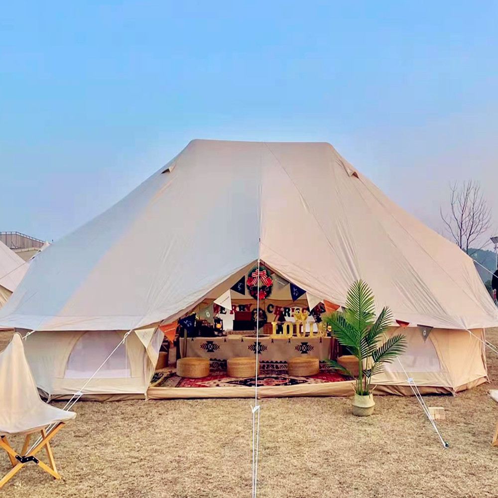 Latourreg Glamping Luxury Cotton Canvas 20ft x13ftx10ft Emperor Bell Tent Beige Canvas Yurt With Twin Pole For  8-12 Person
