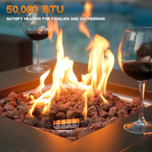 BALI OUTDOORS 50000 BTU Propane Fire Pit with Lid, 28 inch Fire Pit Table Outdoor, Black Firepits for Outside Backyard, Patio