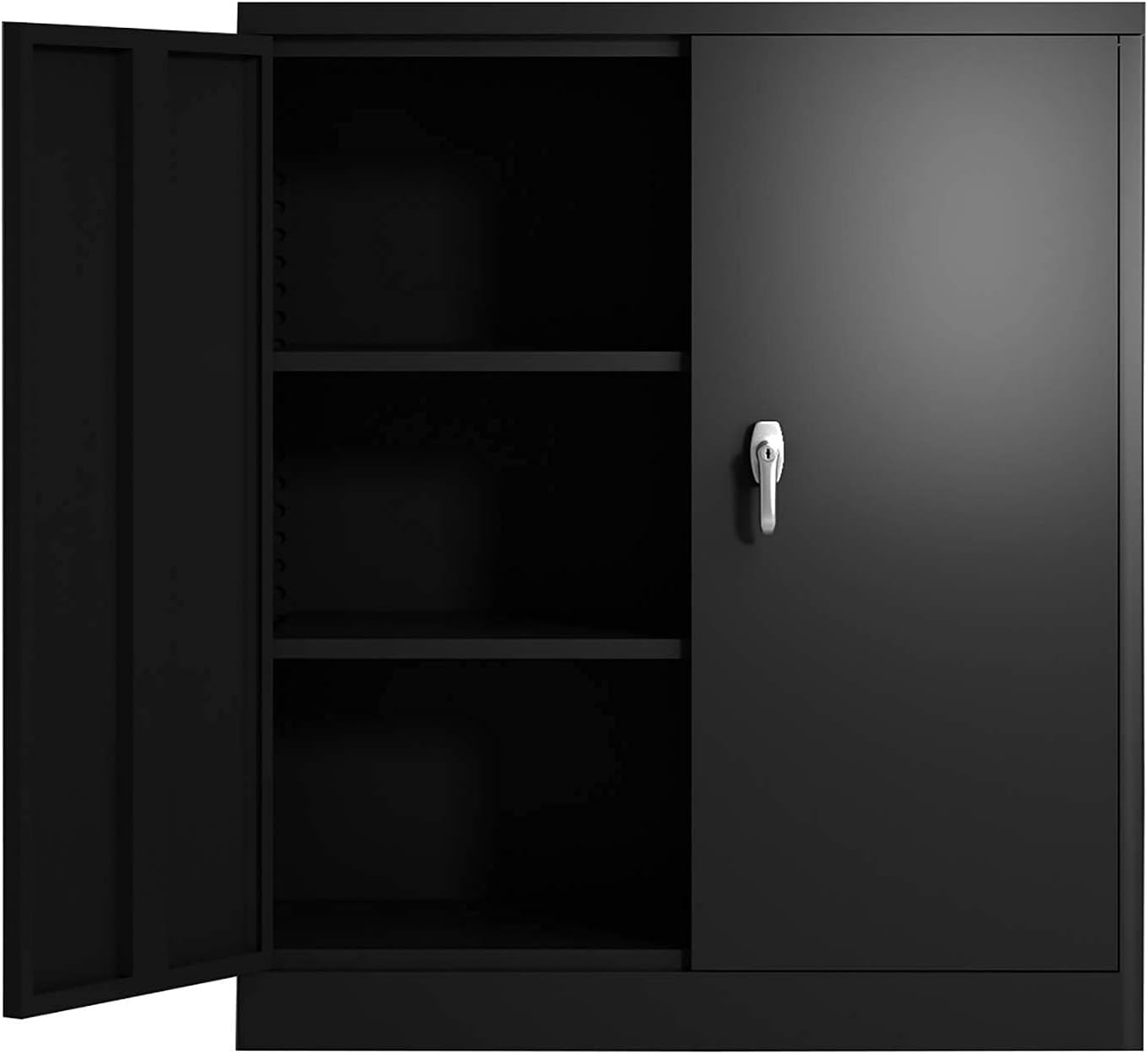 GREATMEET Metal Storage Cabinets with 2 Adjustable Shelves,41.6" H Locking Metal Cabinet Counter Office Storage Cabinet with Handle Security Lock for Home Office (Black 41.6" H)