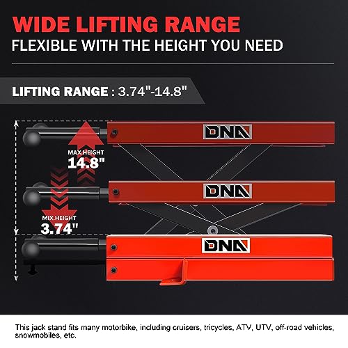 DNA MOTORING Motorcycle Lift Table 1000lbs Capacity Motorcycle Support Stand L 86.2in x W 22in Motorcycle Lift Jack Lifting Range 7.2-30.3in Black TOOLS-00780