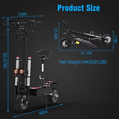 Electric Scooter Adults,60V 38.4Ah & Top Speed 50 MPH Dual Motor Fast Electric Scooter for Adult, 11" All-Terrain Tires,Foldable with Steering Damper,E- Scooter for Mountains,Off-Road