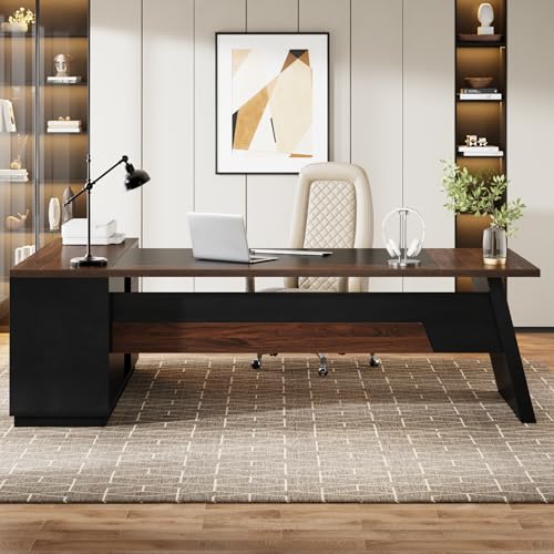 Tribesigns L-Shaped Executive Desk, 78" Modern Office Desk with Drawers and Lateral File Cabinet, Large Computer Desk with Storage Shelves, Workstation for Home Office (Walnut + Black)