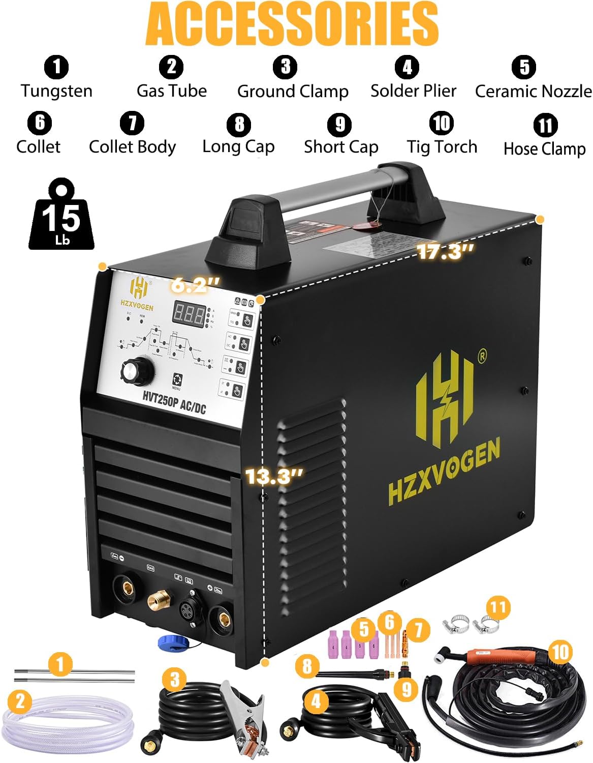 HZXVOGEN 200Amp AC/DC Aluminum TIG Welder with Pulse 4 in 1 Multiprocess Welding Machine Dual Voltage 110V/220V IGBT Inverter HF TIG/TIG/Stick/Arc/Spot Welder Machine