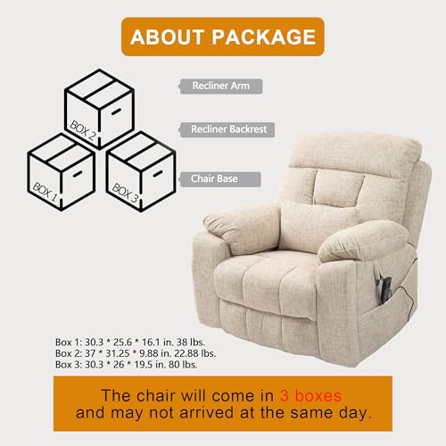 Power Lift Chair Lay Flat Recliner Infinite Position Electric Dual Motor Stand Up Lift Chair with Massage and Heat for Adults,Heavy Duty Recliners with 2 Remote Controls and Two Cup Holders