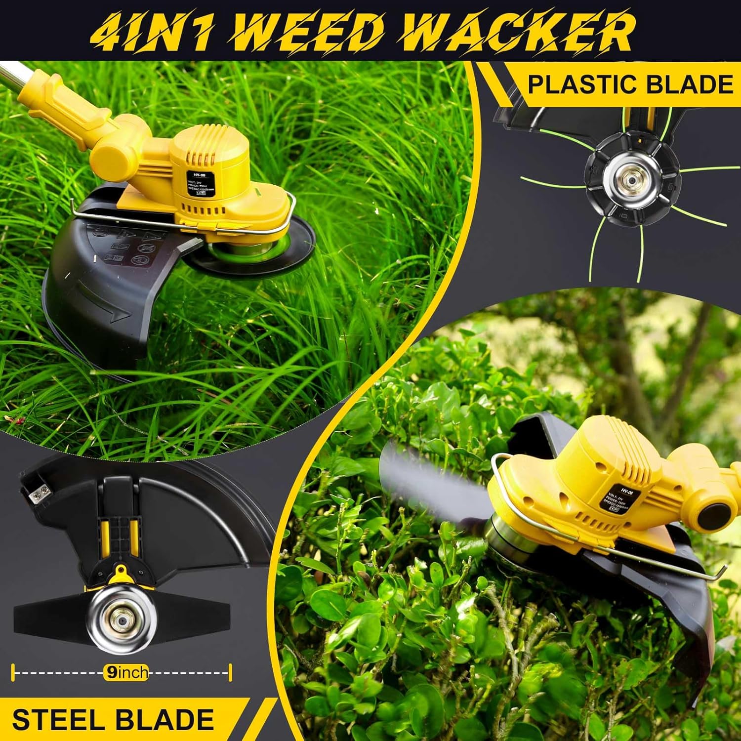 Weed Wacker Cordless, 4-in-1 Weed Eater Battery Powered, 21V Electric Weed Eater, with 2 x 4.0Ah Batteries, String Trimmer, for Lawn, Yard and Bush Trimming
