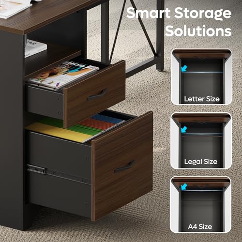 Bestier L Shaped Desk with File Drawers, 63" x 47" Office Computer Desk with Storage Cabinet, Corner Desk with Monitor Stand & Modesty Panel for Home Office, Gray