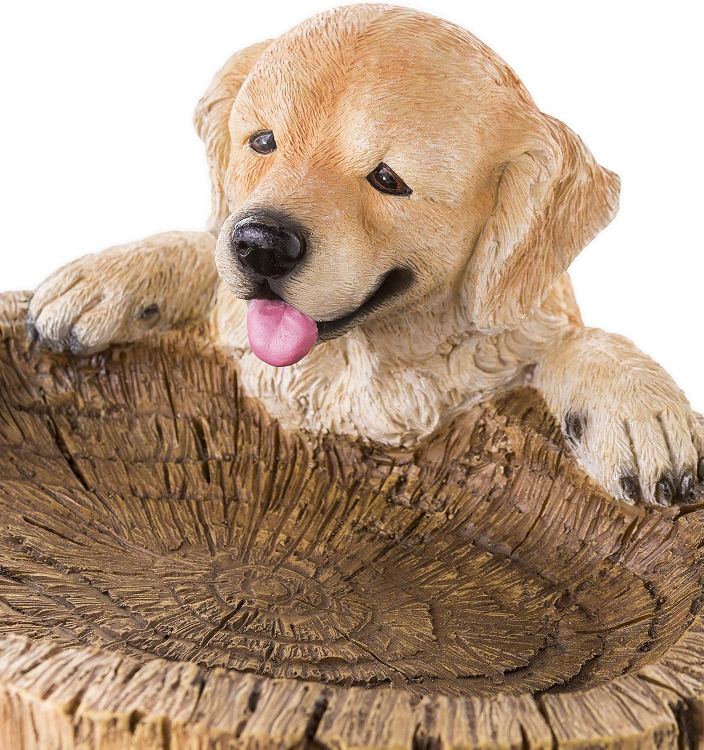 Plow & Hearth Two Playful Golden Retriever Puppies Resin Birdbath Hand-Painted All-Weather Wood-Look Resin Landscape and Garden Accent, 13¼ Dia. x 22 H