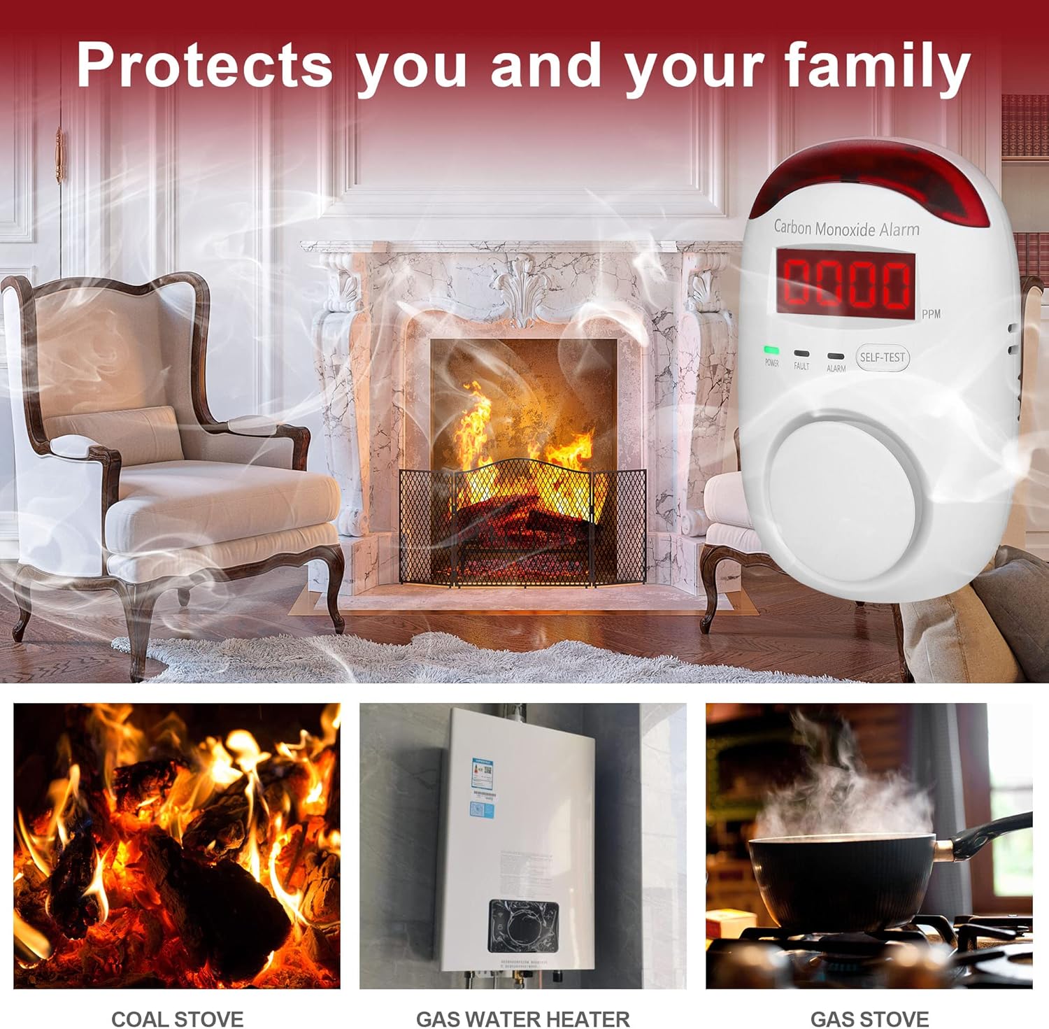 Plug-in Carbon Monoxide Detectors,Koabbit CO Level Monitoring Alarm with Light & Digital Display for Home/Kitchen/Bedroom,Accurate & Easy to Install,UL2034(2 Pack)
