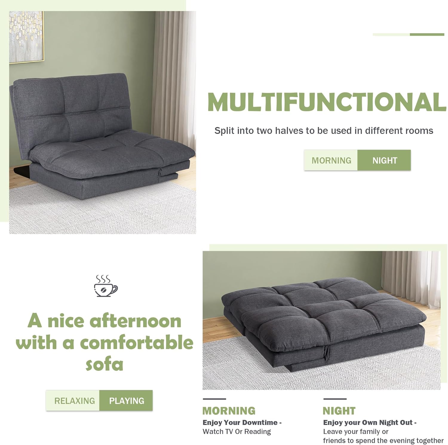 Futon Bed Sofas, Authentic Gray