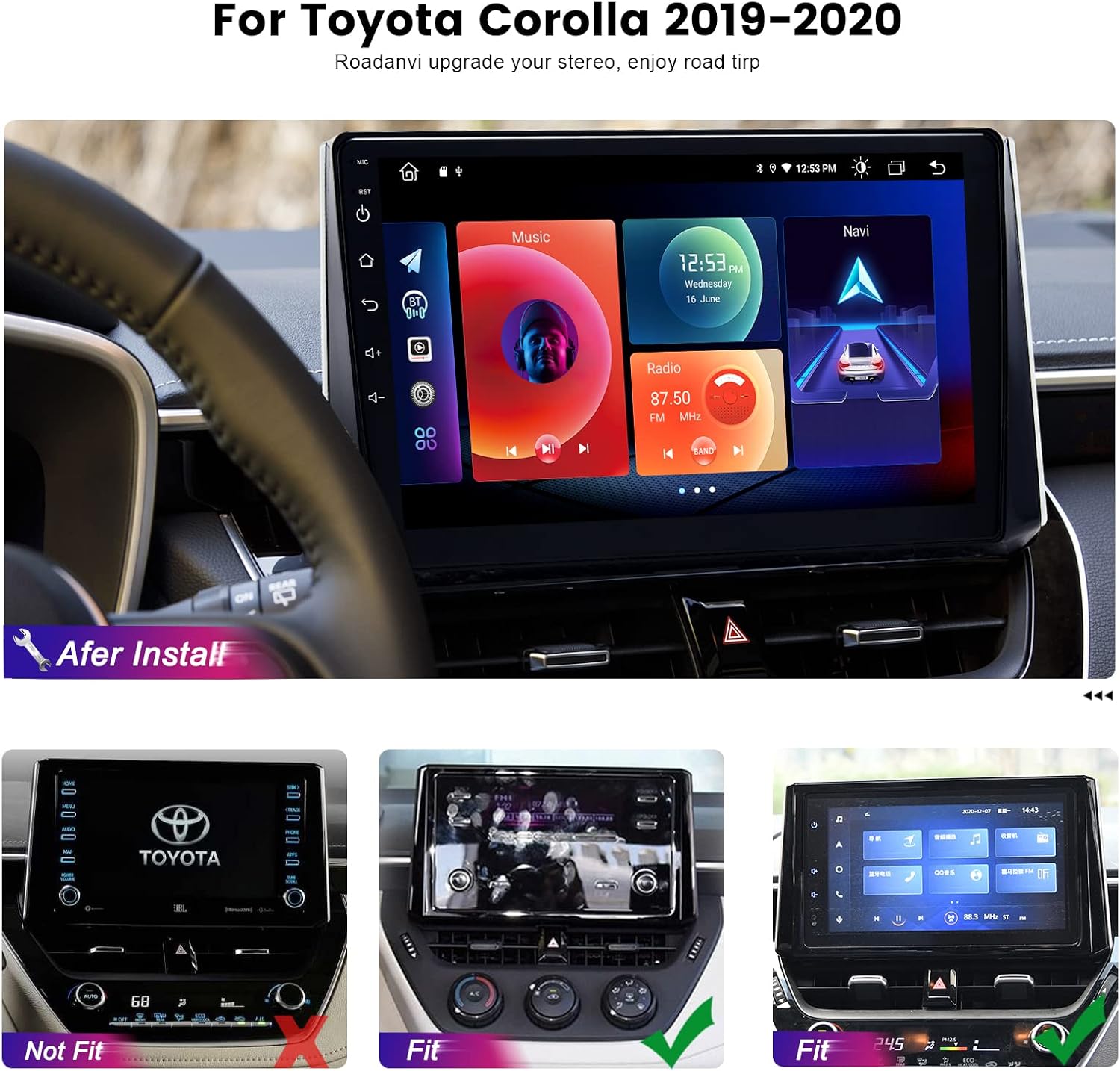 Roadanvi for Toyota Corolla 2019 2020 Car Stereo Radio for Car Navigation Carplay Android Auto Bluetooth 1280x720 IPS Touch Screen 4GB+64GB