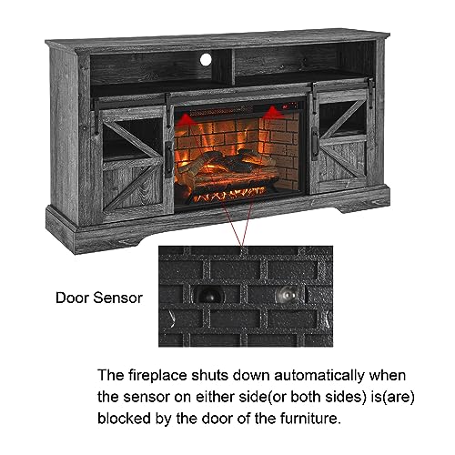 Fireplace TV Stand Cabinet,Wood LED Light Entertainment Center Electric Fireplace Heater for 400Sq.ft., Modern Farmhouse tv Console with Fireplace for TVs Up to 70", Home Living Room Decor