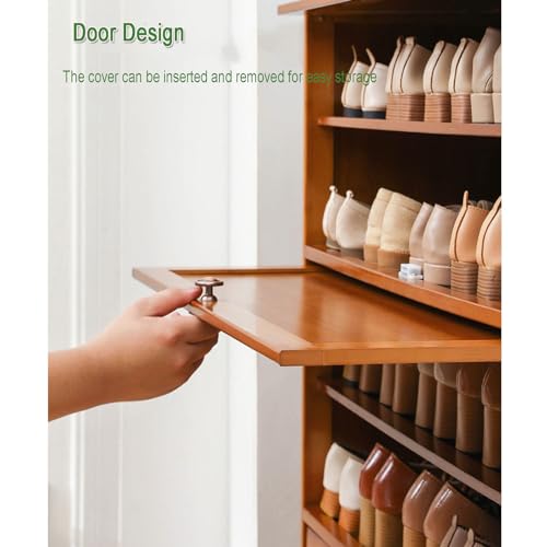 Shoe Storage Cabinet Bamboo Shoe Organizer with Flip doorFreestanding Slim Narrow Shoe Rack Cabinet Space Saving for Closet Hallway Bedroom Entryway,A-60 * 32 * 73cm