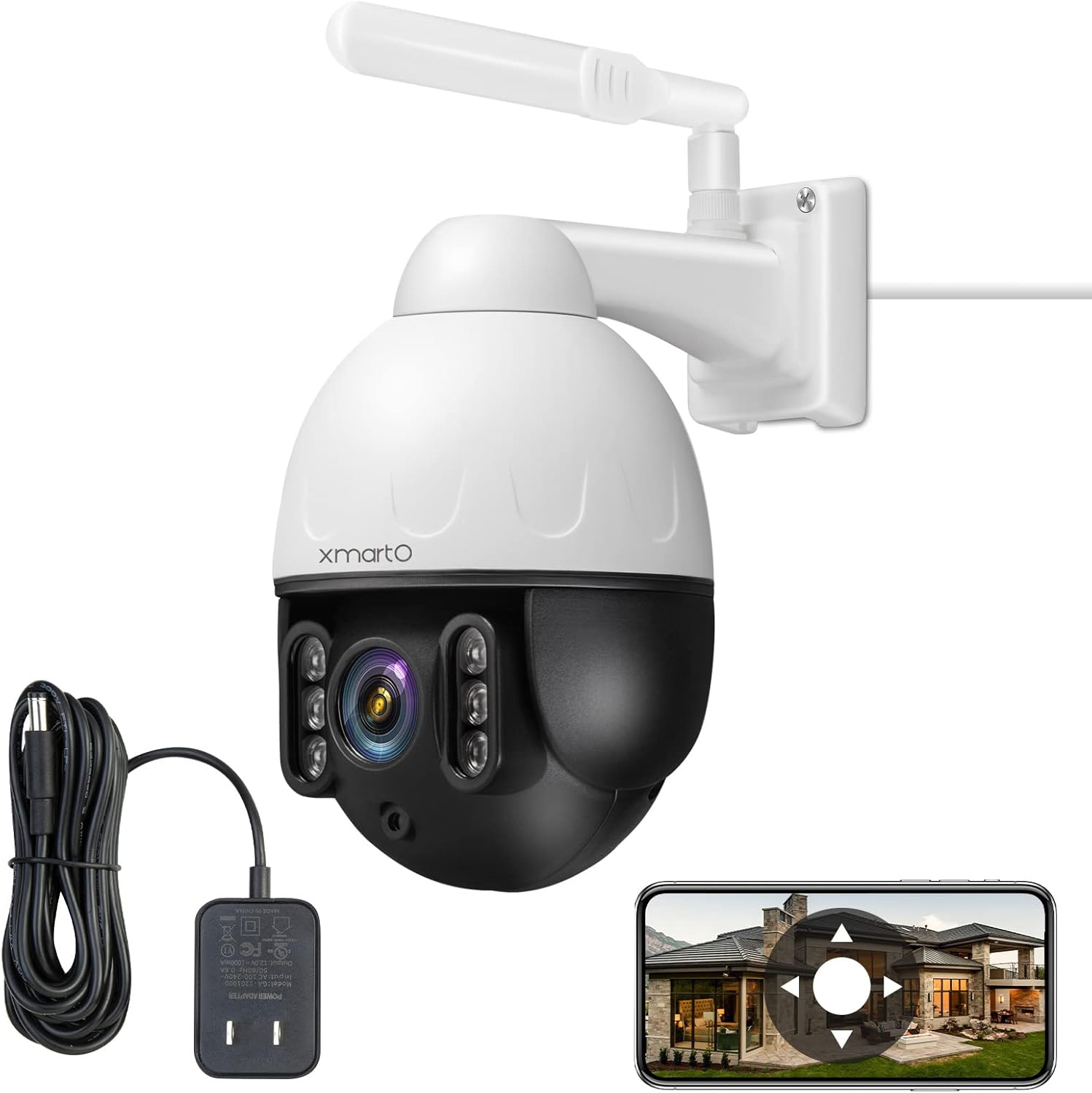 XMARTO 2K 3MP Auto-Track Rotation Wireless Security Camera WiFi AC Powered, 2-Way Audio, Auto Flood Lights Color Night Vision, Auto Siren, IP66 Outdoor, SD Card and Cloud Storage (Metal Dome DZ2034)