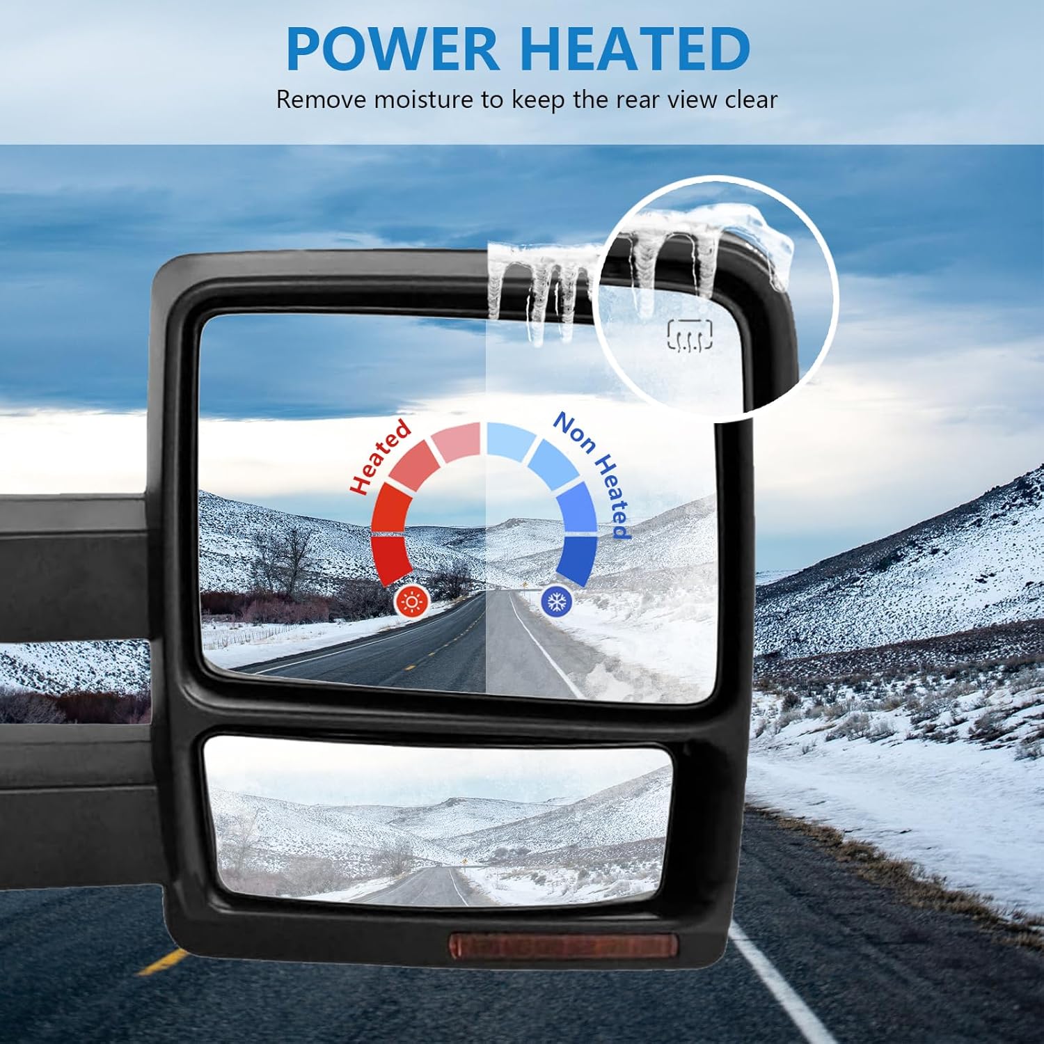 Towing Mirrors Left & Right Pair For 2007-2014 F-150, POWER HEATED,W/AMBER SIGNAL,W/PUDDLE LIGHT, Covex Lens, BLACK Mirror Driver Passenger LH RH Replacement