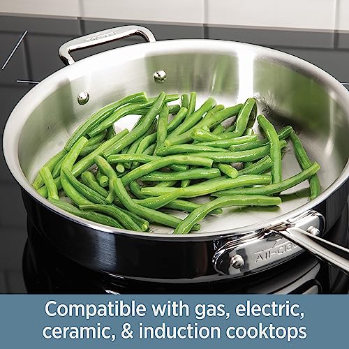 All-Clad D3 3-Ply Stainless Steel Sauté Pan 4 Quart Induction Oven Broiler Safe 600F Pots and Pans, Cookware Silver