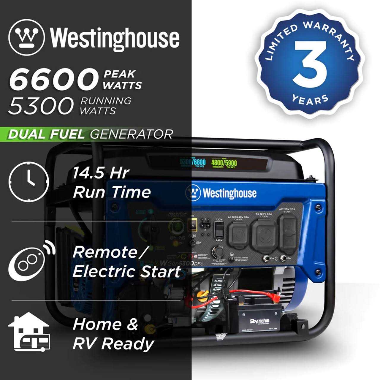 Westinghouse 6600 Watt Dual Fuel Home Backup Portable Generator - Shop Hardware Tools Online Store