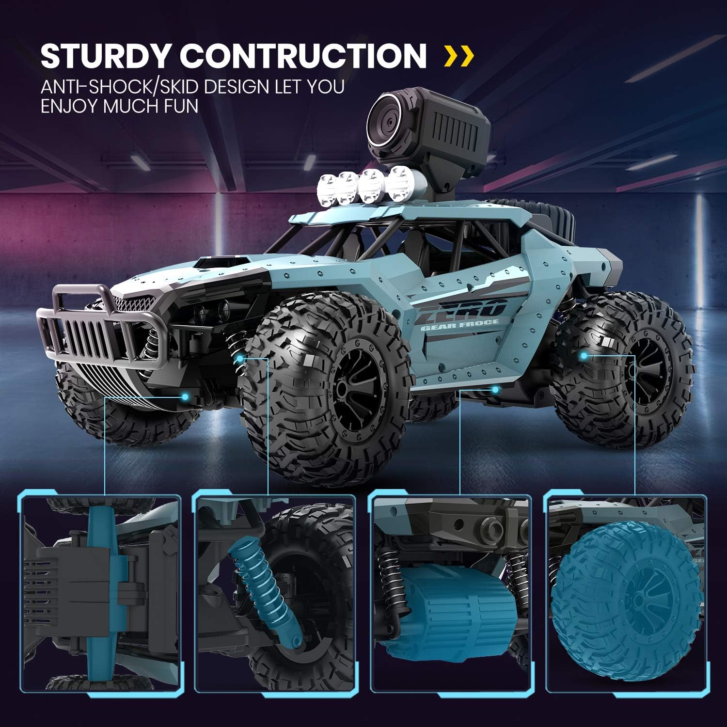 DEERC RC Cars DE36W Remote Control Car with 720P HD FPV Camera, 1/16 Scale Off-Road Remote Control Truck, High Speed Monster Trucks for Kids Adults 2 Batteries for 60 Min Play, Gift for Boys and Girls