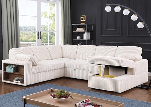 Oversized U-Shaped Sectional Sofa Couch Plush Corduroy Upholstered Modular Deep Seat Sofa&Couch Sectional W/Right Facing Chaise Lounge and 7 Toss Pillows for Home Apartment Living Room Furniture Sets