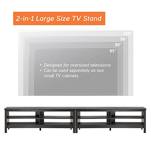 LED TV Stand for 100 Inch TV, Wood Entertainment Center for 80 85 90 inch TV Console Table with 6 Cubby Storage for Living Room Bedroom, White