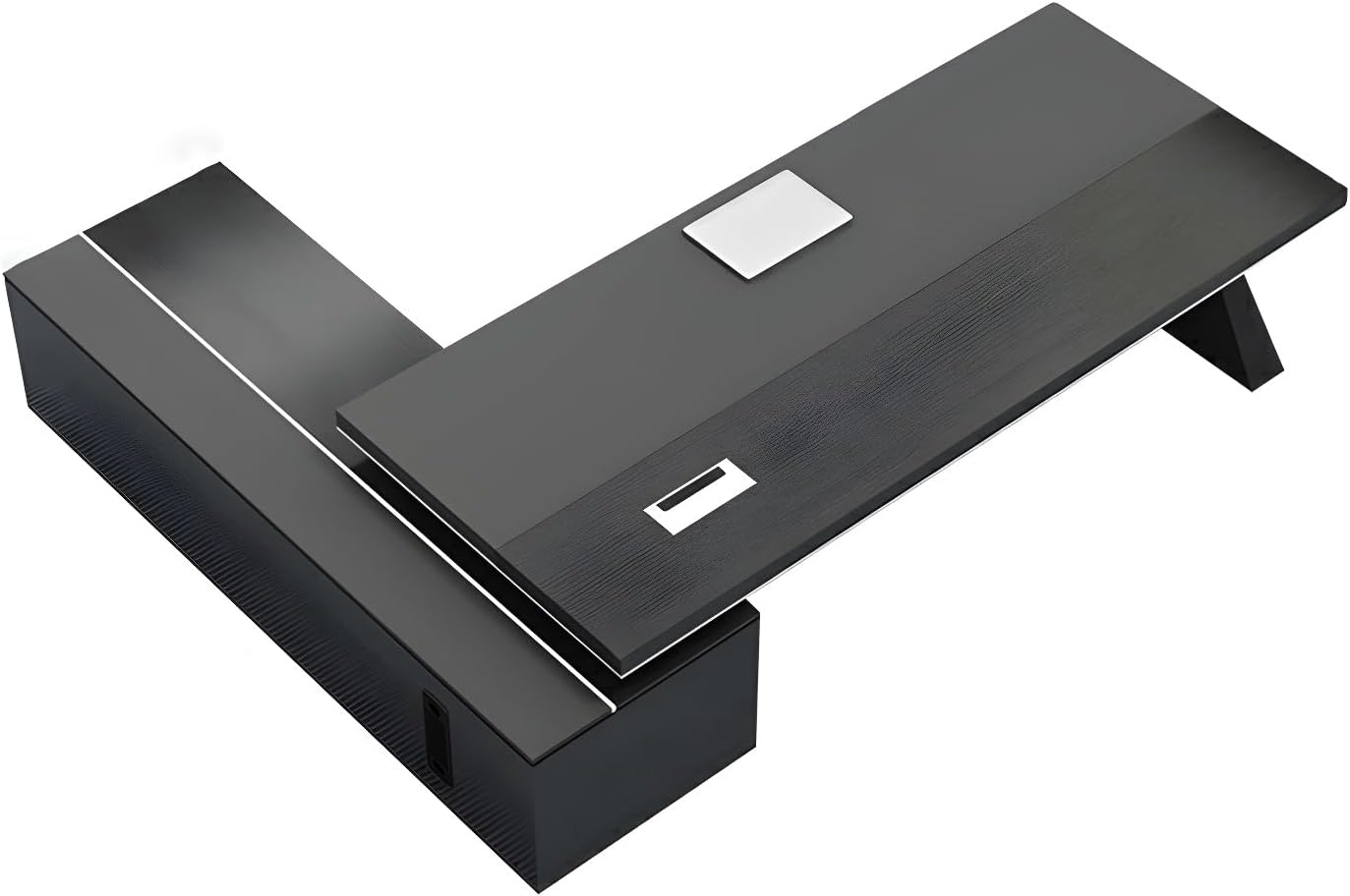 Black L-Shape Office Desk with Cabinet for Boss Supervisor Manager, Wood L Shaped Executive Desk Reception Desks for Home Office, Engineered Wood Writing Working Table Study Desk