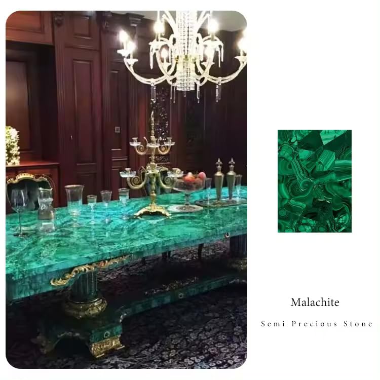 TUZECH Unique and Special Semi Precious Malachite Gemstone Dining Table Tops Malachite Conference Table Agate Stone Furniture Table Luxury Hallway Table Living Room Table (60 x 36 Inches)