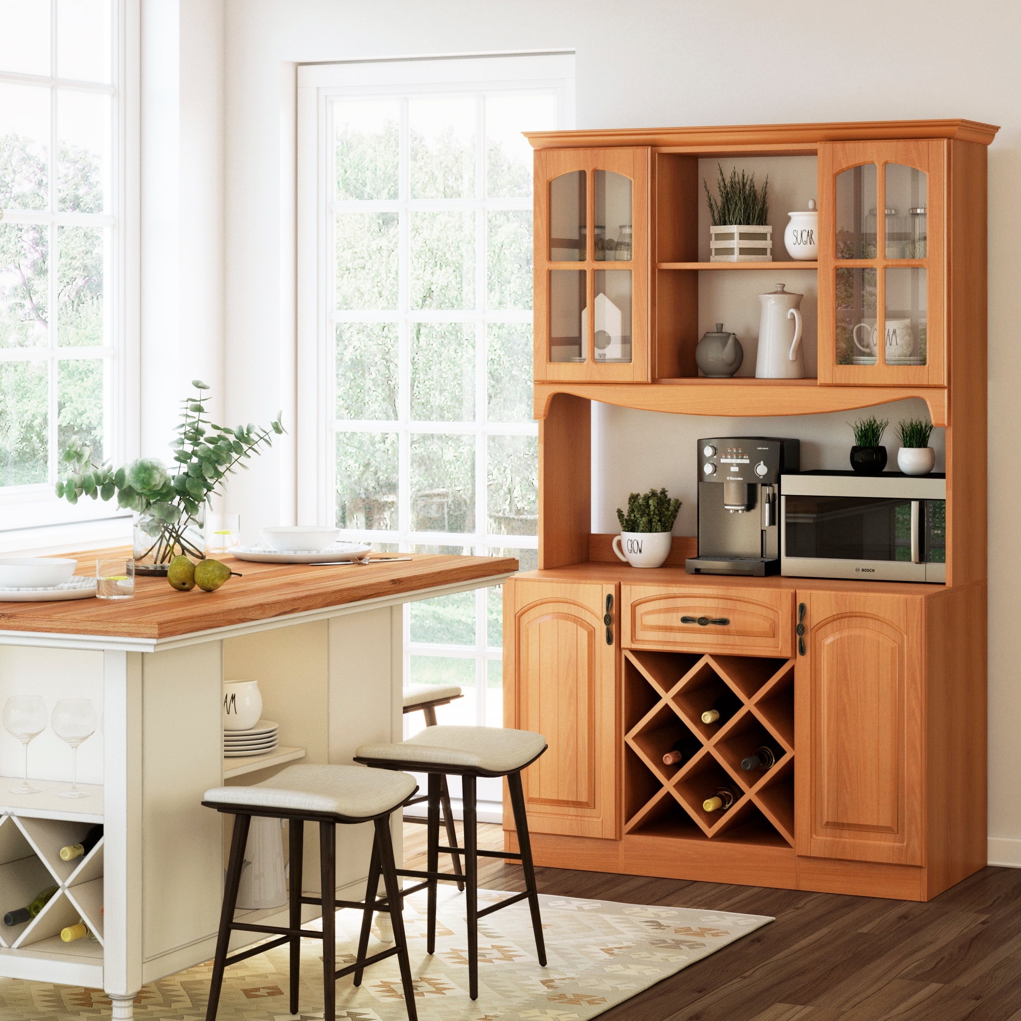 Living Skog 73 in Pantry Kitchen Storage Cabinet Wine Buffet MDF White