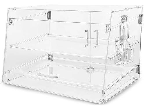 3 Tray Commercial Countertop Bakery Display Case 21" x 17.3" x 14" Acrylic Pastry Display Case with Serving Tong, Bread Display Case with Front & Rear Doors