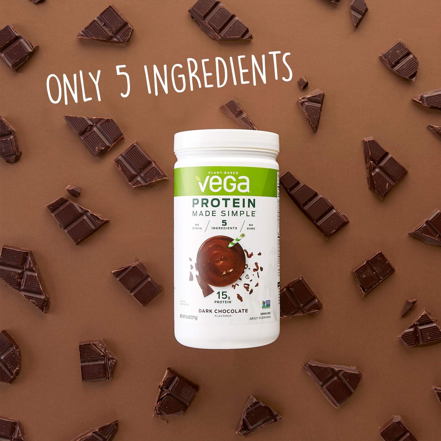 Vega Protein Made Simple, Chocolate, 38 Servings XL Tub - Plant Based Healthly Vegan Protein Powder with no Stevia, Dairy Free, Gluten Free, Vegetarian, 2.3 Pounds Pack of 2