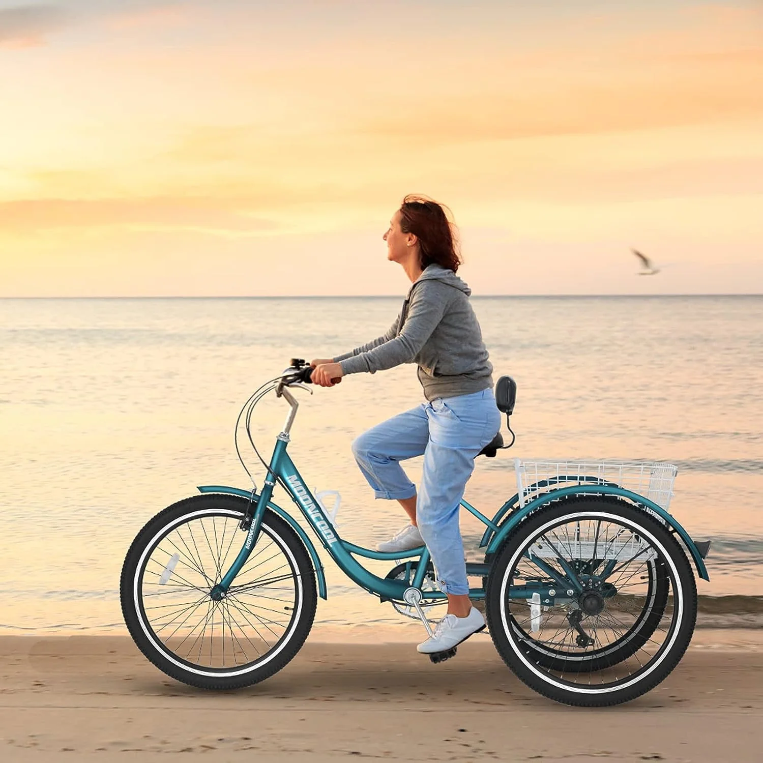 FICISOG 26 Adult Tricycle, 3 Wheel 7 Speed Bikes,450lbs Capacity Cruise Trike with Shopping Basket