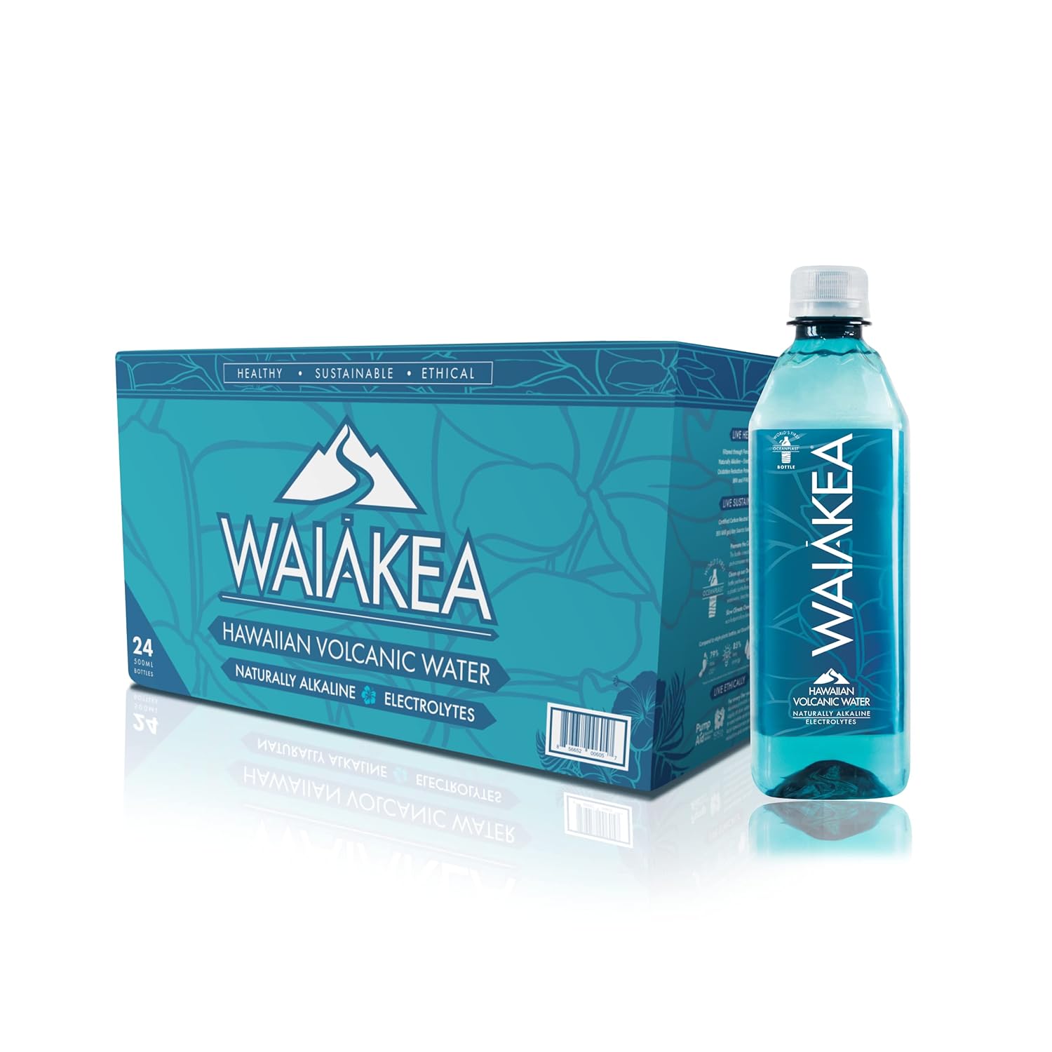 Waiakea Hawaiian Volcanic Water, Naturally Alkaline, 100% Recycled Bottle, 16.9 Fl Oz (Pack of 24) Pack of 2