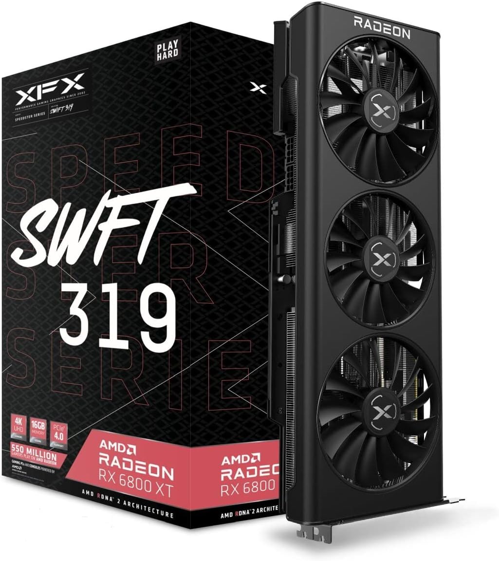 XFX Speedster SWFT 319 AMD Radeon RX 6800 XT CORE Gaming Graphics Card with 16GB GDDR6 HDMI 3xDP, AMD RDNA 2 RX-68XTAQFD9