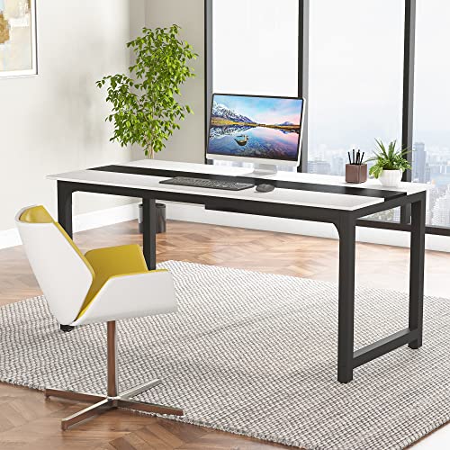 Tribesigns Modern Computer Desk, 63 x 31.5 inch Large Executive Office Desk Computer Table Study Writing Desk Workstation for Home Office, Spliced Desktop, White