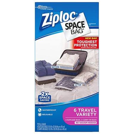 Ziploc Space Bag 6-Count Travel Variety Pack, 4 Suitcase Bags, Measures 17.5 inch x 22.5 inch
