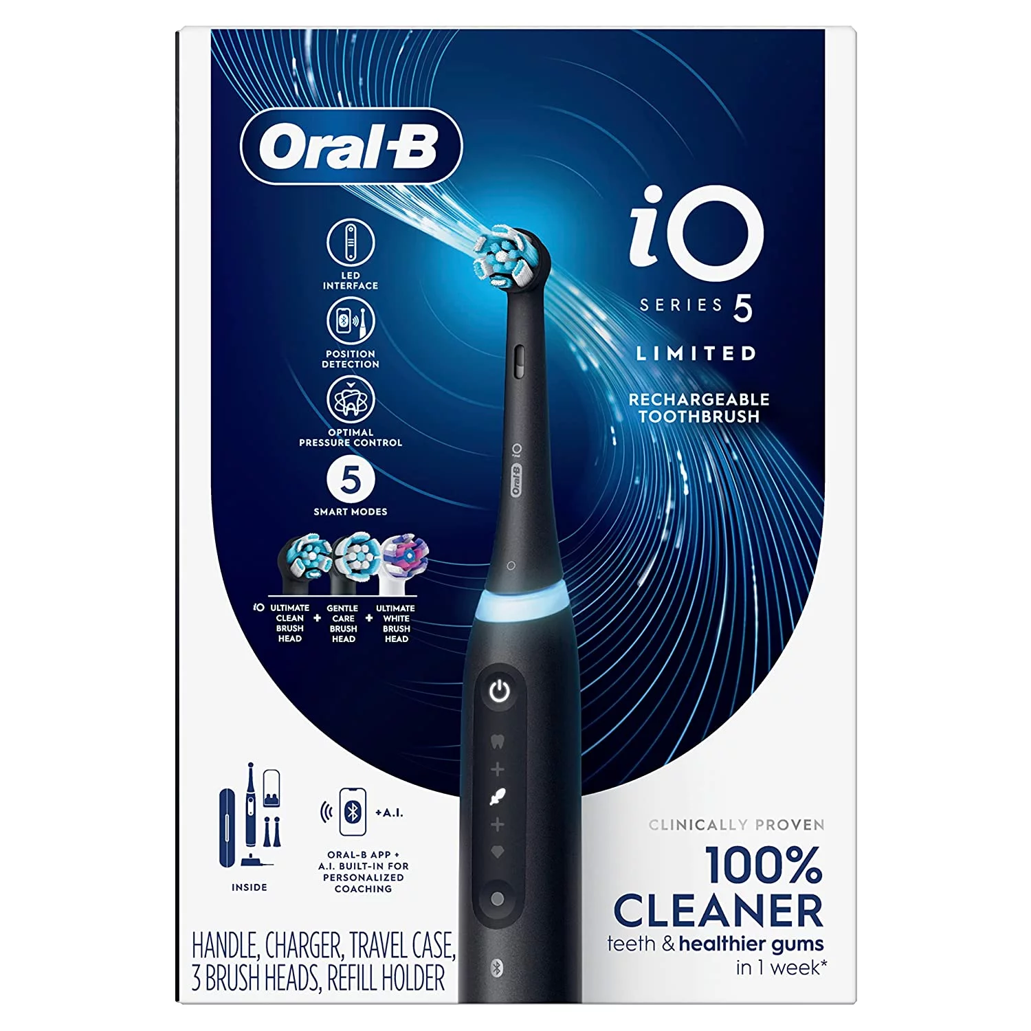 Oral-B iO Series 5 Limited Electric Toothbrush with 3 Brush Head, Rechargeable, Black