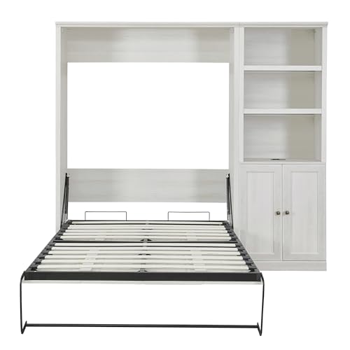 Queen Size Murphy Bed Wall Bed with a Storage Shelf, Space-Saving Wall Bed for Multipurpose Guest Room or Home Office - Gray