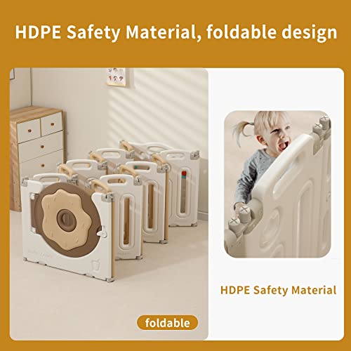 Baby Playpen, Foldable Baby Playpen, Playpen for Babies and Toddlers, Baby Fence with Game Panel and Safety Gate, Adjustable Play Pens, Portable Kids Play Yards for Indoor, 18 Panels