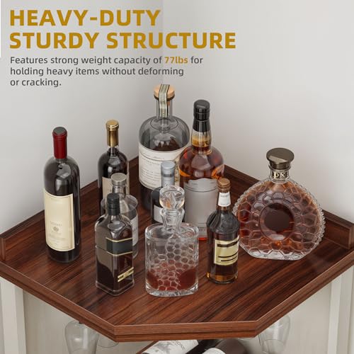 DWVO Corner Bar Cabinet with Glass Door & LED Lights, 72" Tall Farmhouse Liquor Cabinet Bar with Glass & Wine Holder, 6-Tiers Alcohol Cabinet for Dining Room, Living Room, Kitchen,White