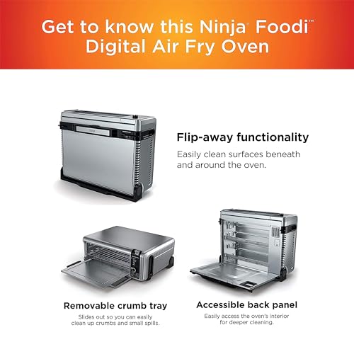 Ninja Digital Air Fry Countertop Oven, 8-in-1 Functionality, 1800W, Flip-Up Design, XL Capacity, Air Fry Basket, Wire Rack & Crumb Tray, Silver, SP101